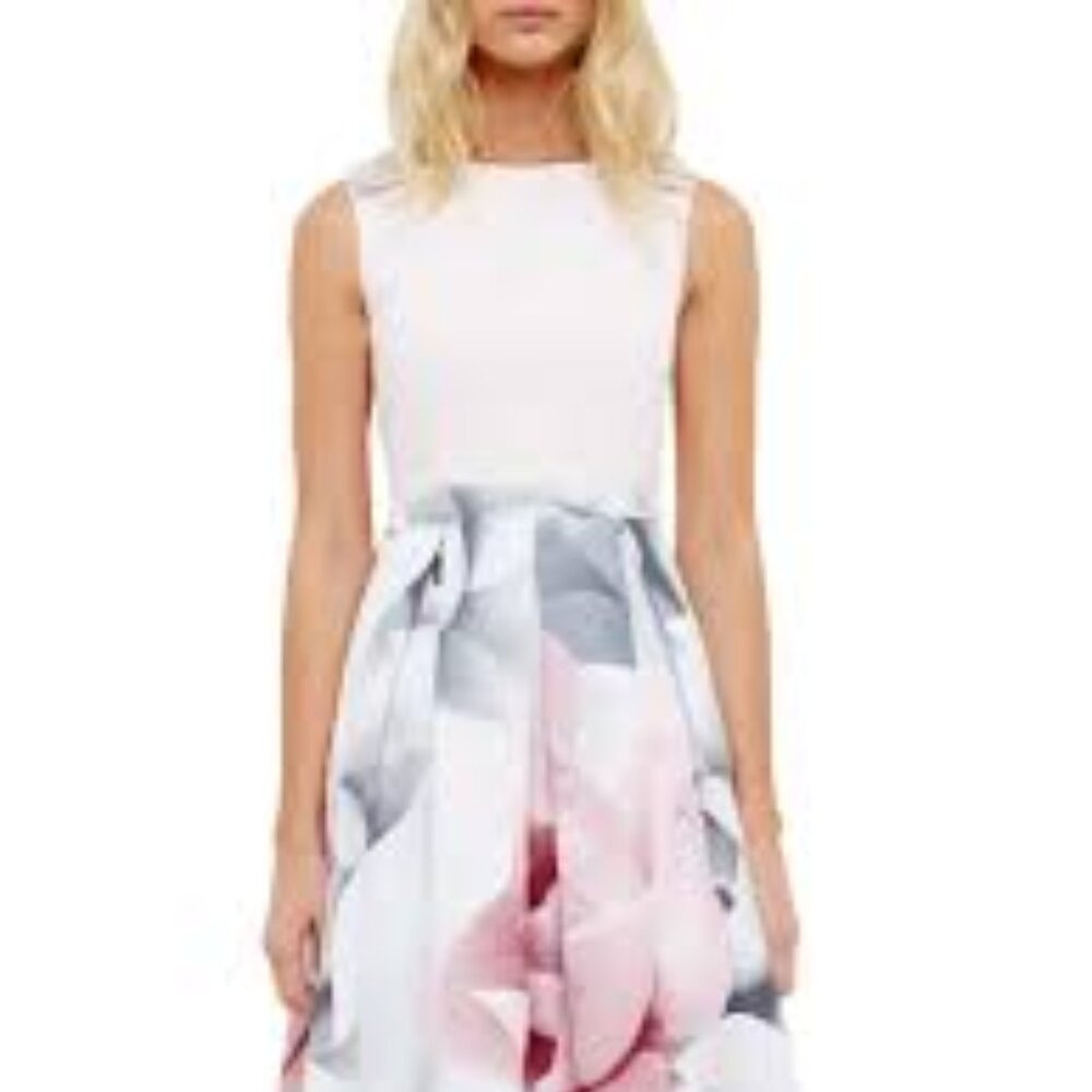 NWT Ted Baker London Ecru Riina Porcelain Rose Bow Dress Size 3(US 8)